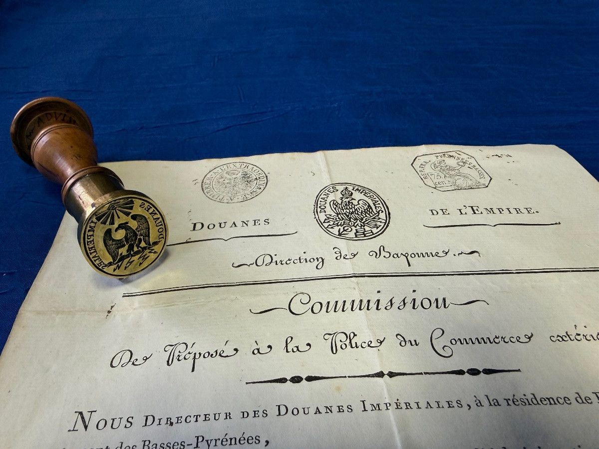 GRAND  SCEAU  DES  DOUANES IMPÉRIALES  AVEC  UNE COMMISSION D'EMPLOI  DE LA MÈME ÉPOQUE   1805 -photo-2