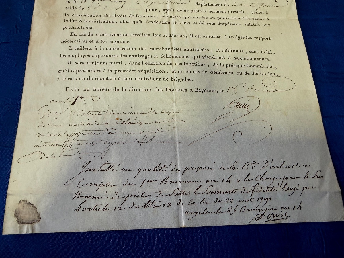GRAND  SCEAU  DES  DOUANES IMPÉRIALES  AVEC  UNE COMMISSION D'EMPLOI  DE LA MÈME ÉPOQUE   1805 -photo-7