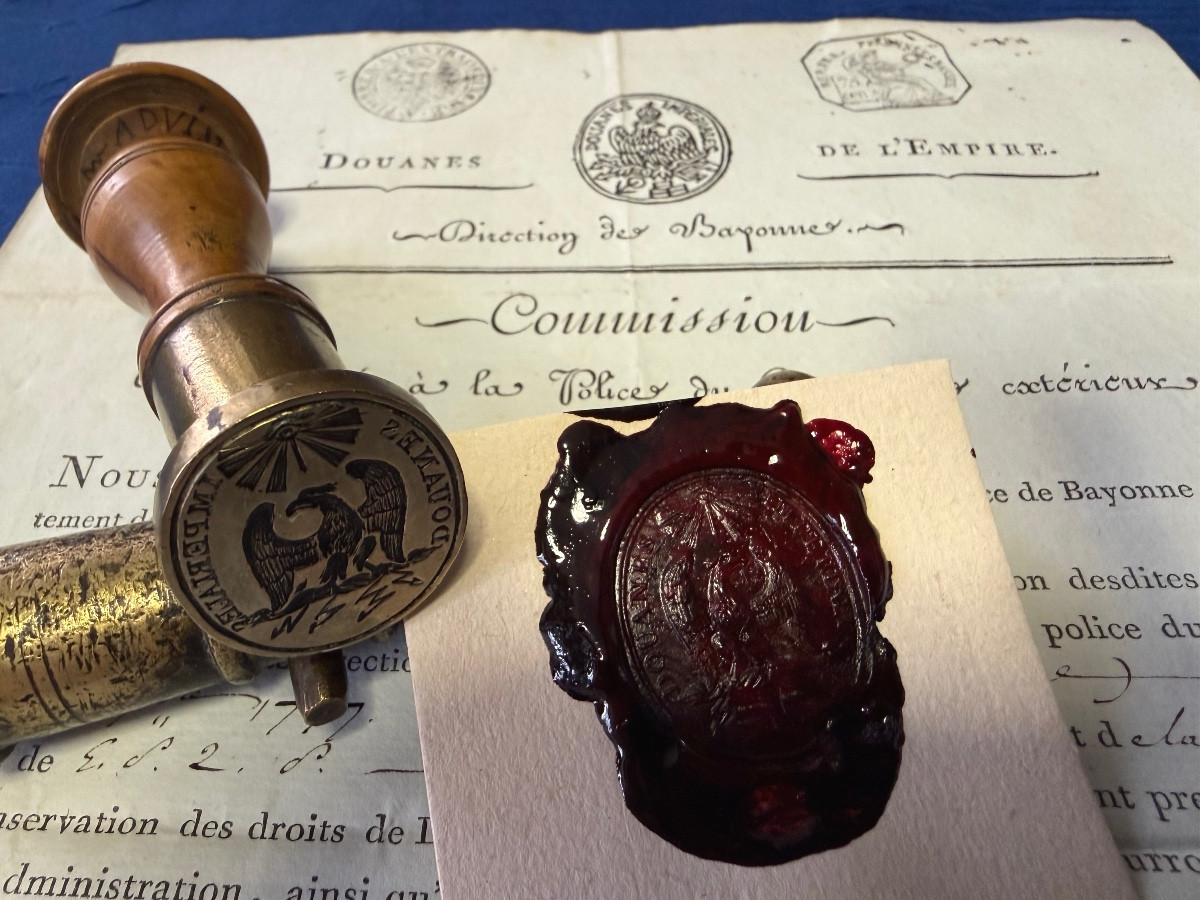 GRAND  SCEAU  DES  DOUANES IMPÉRIALES  AVEC  UNE COMMISSION D'EMPLOI  DE LA MÈME ÉPOQUE   1805 
