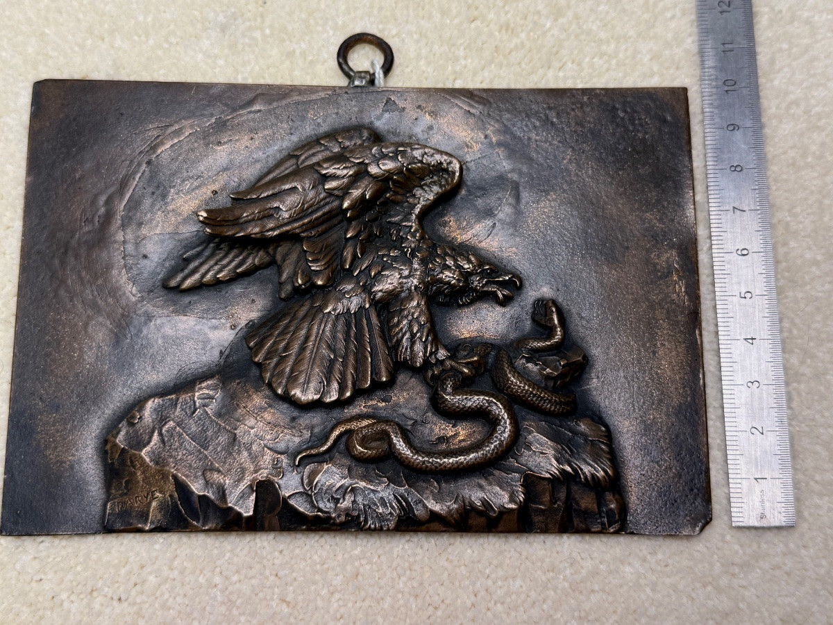 Bronze Plaque Of An Eagle Chasing A Snake By Barrye, 19th Century -photo-2