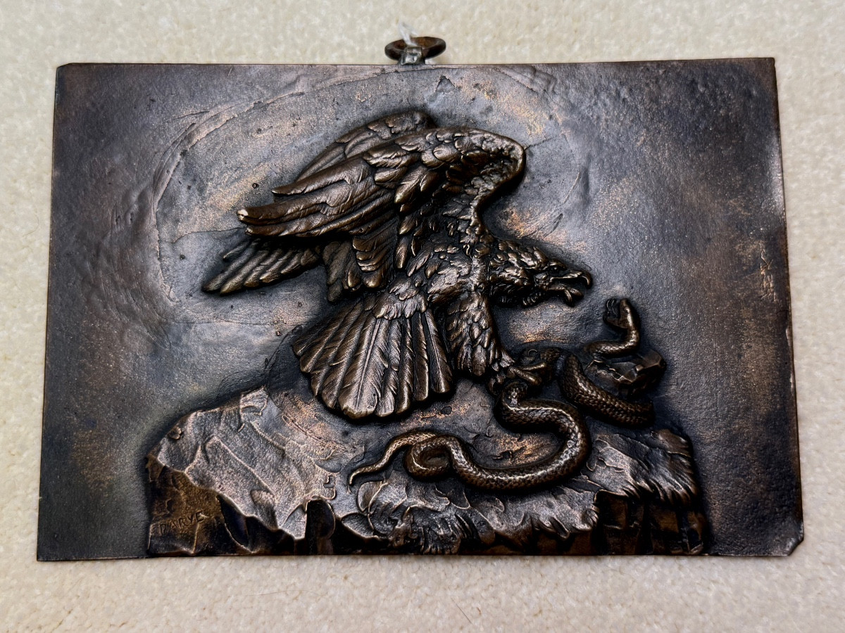 Bronze Plaque Of An Eagle Chasing A Snake By Barrye, 19th Century 