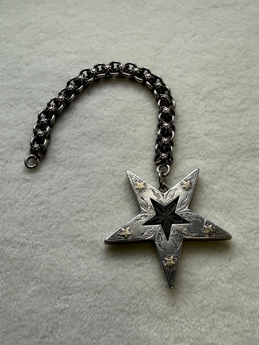  CHAINE DE MONTRE  MAÇONNIQUE  ÉTOILE A  CINQ  BRANCHES   AU  PENTACLE  INVERSÉ  HOMME NÉGATIF -photo-2