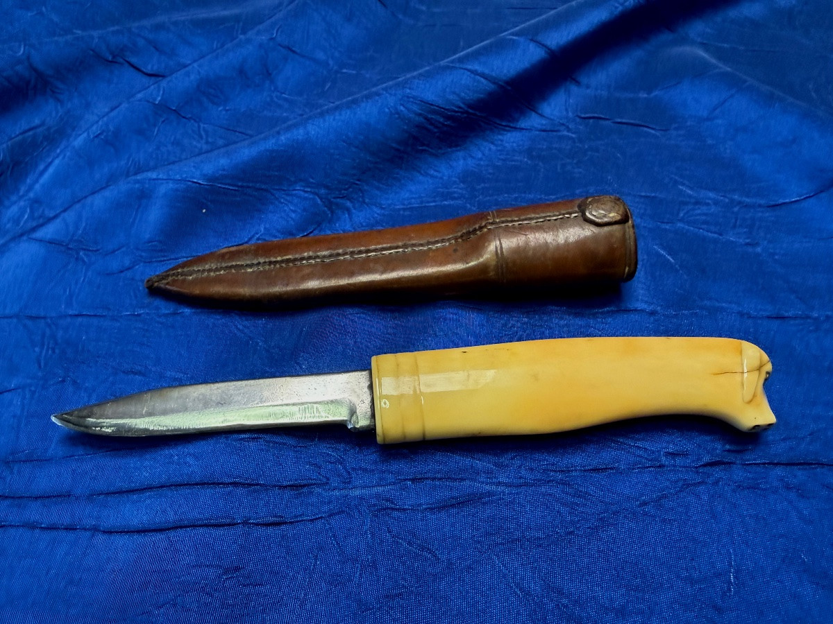 COUTEAU TRADITIONNEL  FINLANDAIS  " PUUKKO" EN  IVOIRE  DE MORSE   1910   20 ÈME -photo-7