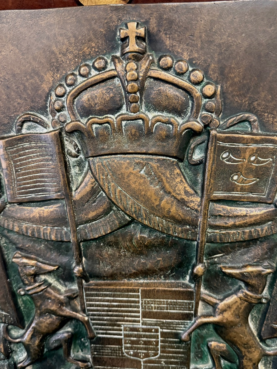 Coat Of Arms Of A Breton Town In Solid Bronze, Late 19th Century -photo-1
