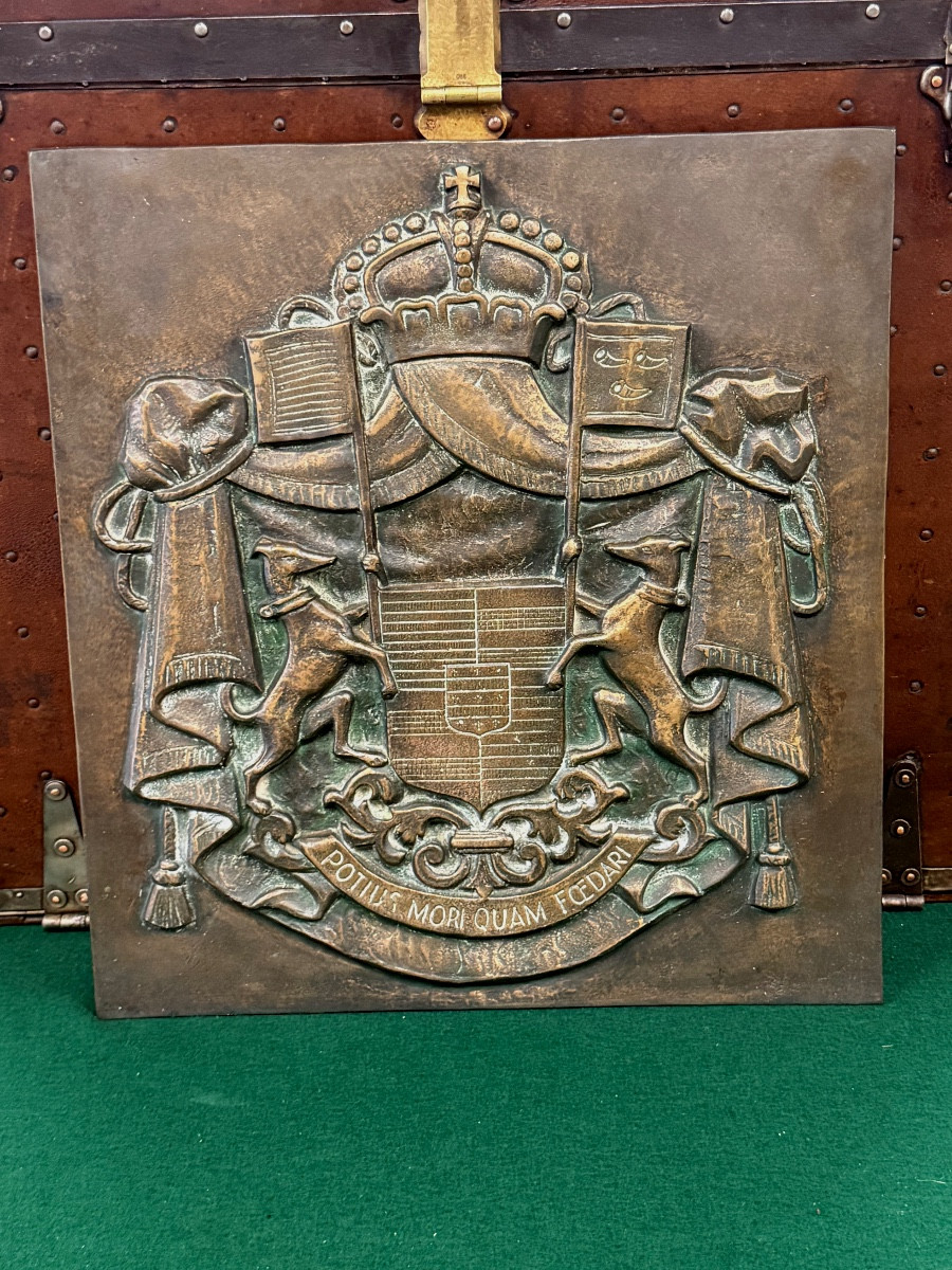 Coat Of Arms Of A Breton Town In Solid Bronze, Late 19th Century 
