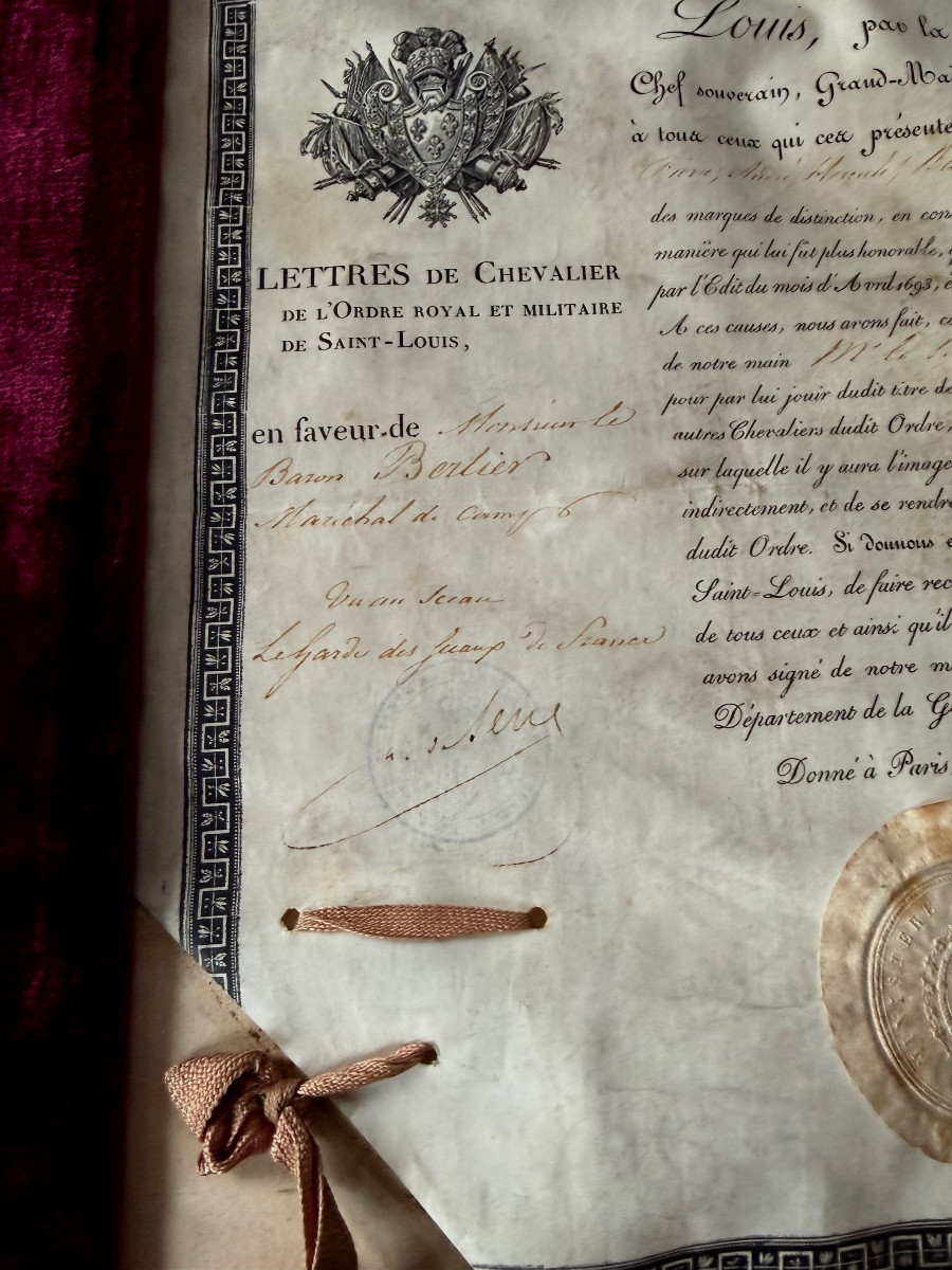 LETTRES DE  CHEVALIER DE L'ORDRE  MILITAIRE DE SAINT LOUIS DU GÉNÉRAL -   BARON  BERLIER  1815 -photo-1