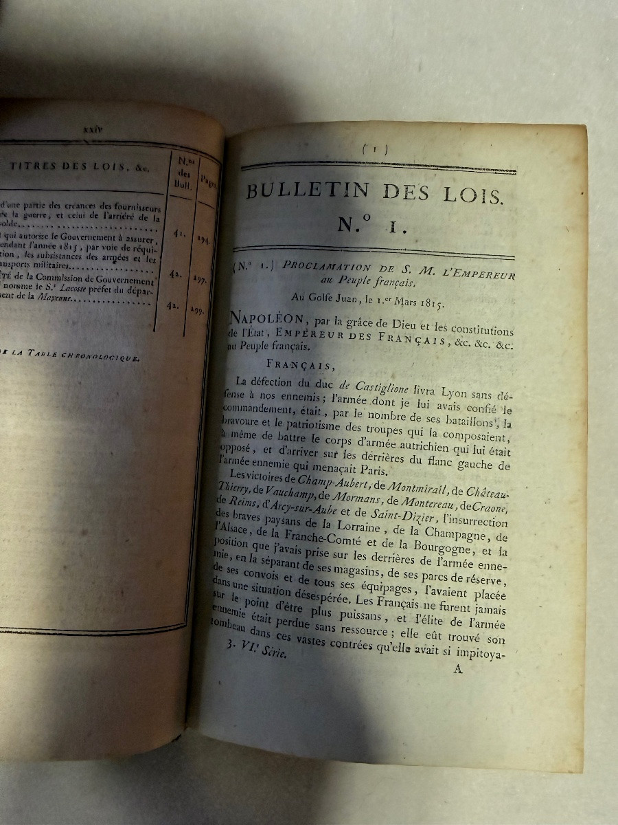 Bulletin Des Lois Des 100 Jours Tome Unique 1815 ( N° 1 A 42 ) Retour De Napoléon 1815-photo-3
