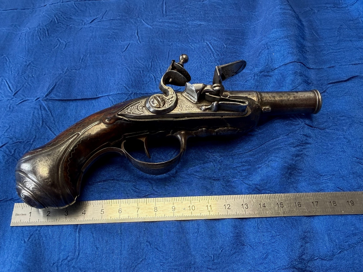 Travel Flintlock Pistol Old Monarchy XVIII Century-photo-6
