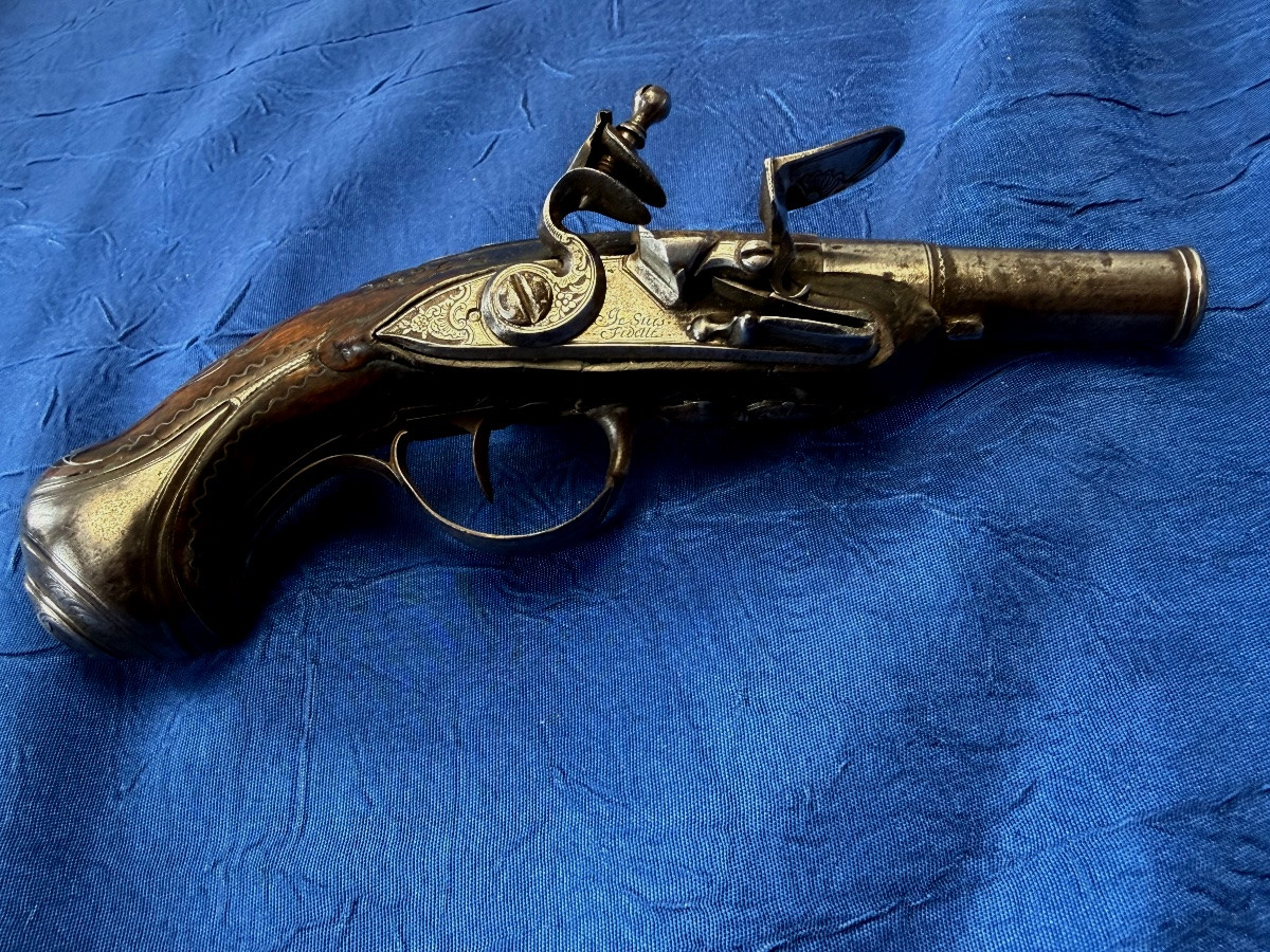 Travel Flintlock Pistol Old Monarchy XVIII Century-photo-7