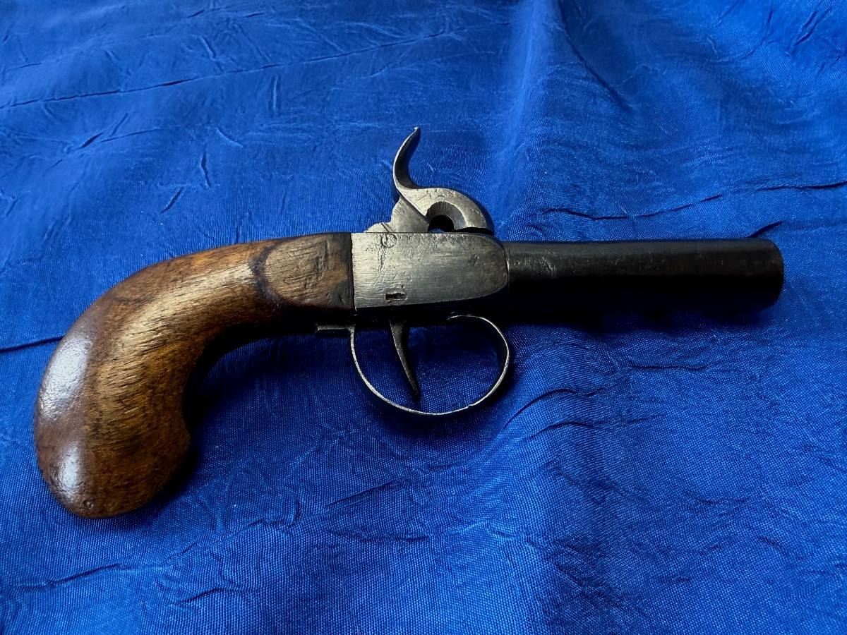 PISTOLET DE VOYAGE  A PERCUSSION A COFFRE  POUDRE NOIRE  19 ÈME -photo-4