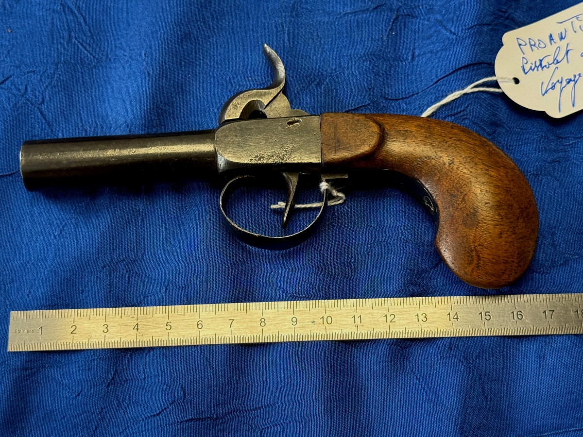 PISTOLET DE VOYAGE  A PERCUSSION A COFFRE  POUDRE NOIRE  19 ÈME -photo-4