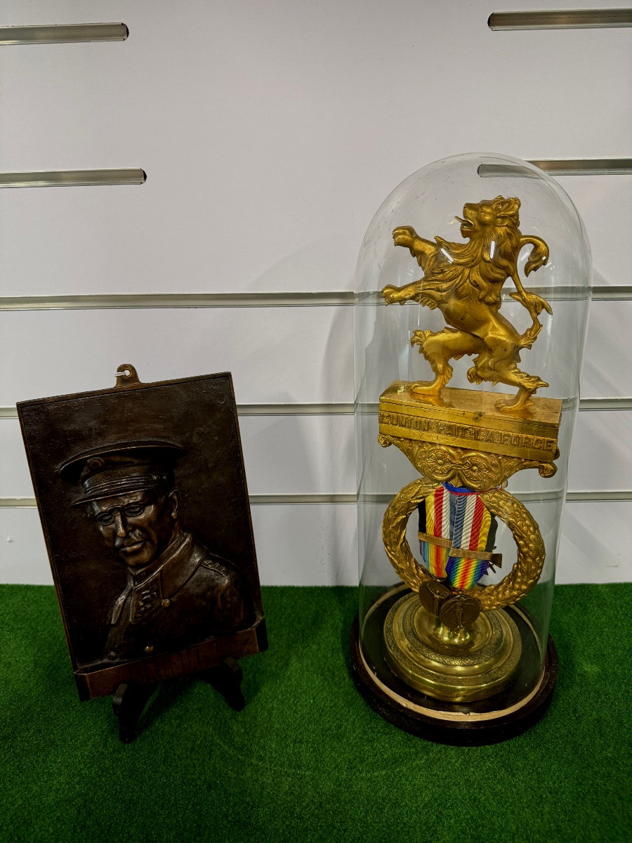 Bronze Plaque Of King Albert 1st Kingdom Of Belgium 20th Century-photo-3