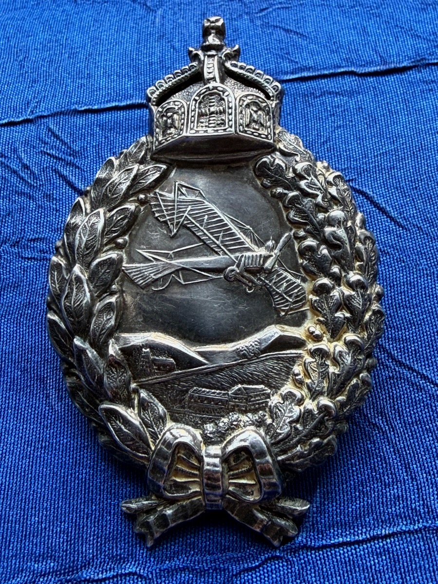 Prussian Pilot's Badge, Model 1913, Solid Silver, Manufactured By Junker, Ww1, 20th
