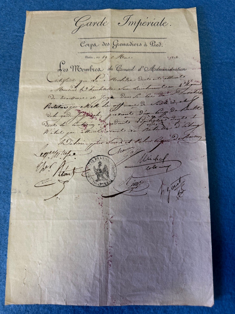 CERTIFICAT DE BLESSURE  DU CORPS DES GRENADIERS A PIED  DE LA GARDE IMPÉRIALE  1ER EMPIRE 1812 -photo-2