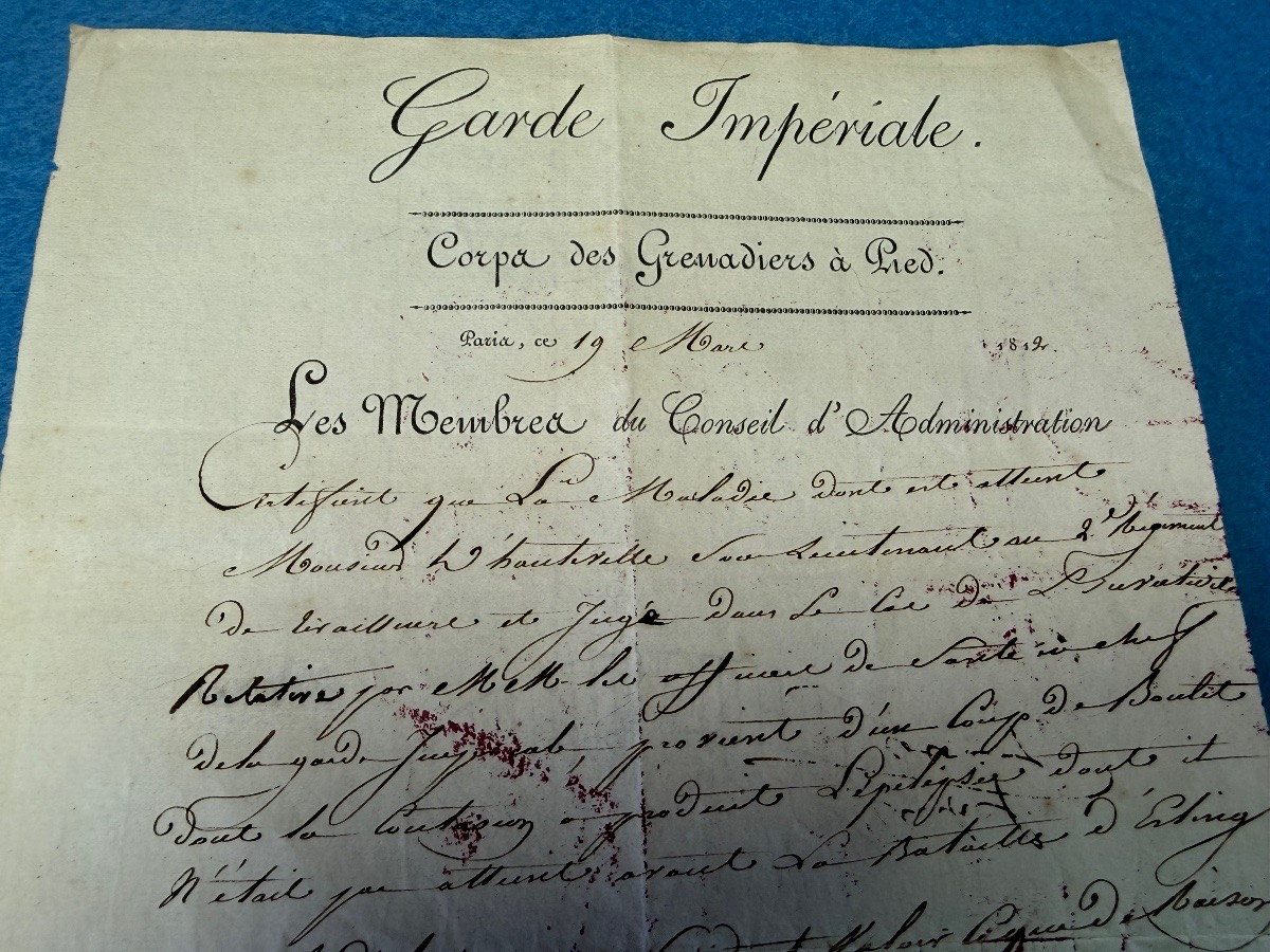 CERTIFICAT DE BLESSURE  DU CORPS DES GRENADIERS A PIED  DE LA GARDE IMPÉRIALE  1ER EMPIRE 1812 -photo-3