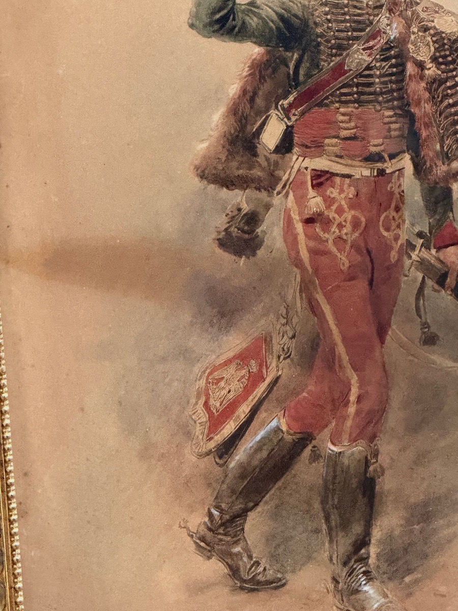 AQUARELLE  ORIGINALE  DE MAURICE  ORANGE  "OFFICIER   DU 7 ÈME RÉGIMENT  DE HUSSARD "  1905  -photo-2