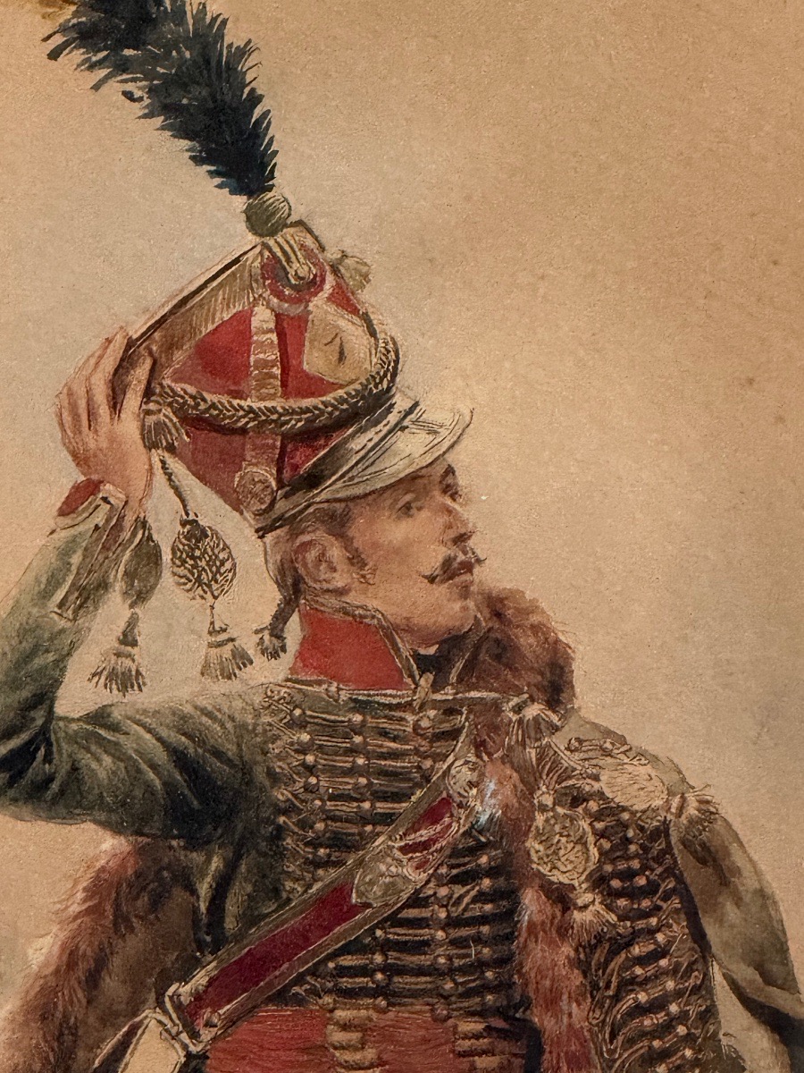 AQUARELLE  ORIGINALE  DE MAURICE  ORANGE  "OFFICIER   DU 7 ÈME RÉGIMENT  DE HUSSARD "  1905  -photo-1