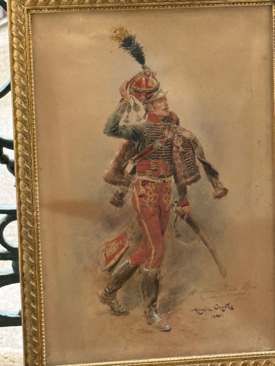 AQUARELLE  ORIGINALE  DE MAURICE  ORANGE  "OFFICIER   DU 7 ÈME RÉGIMENT  DE HUSSARD "  1905  -photo-3