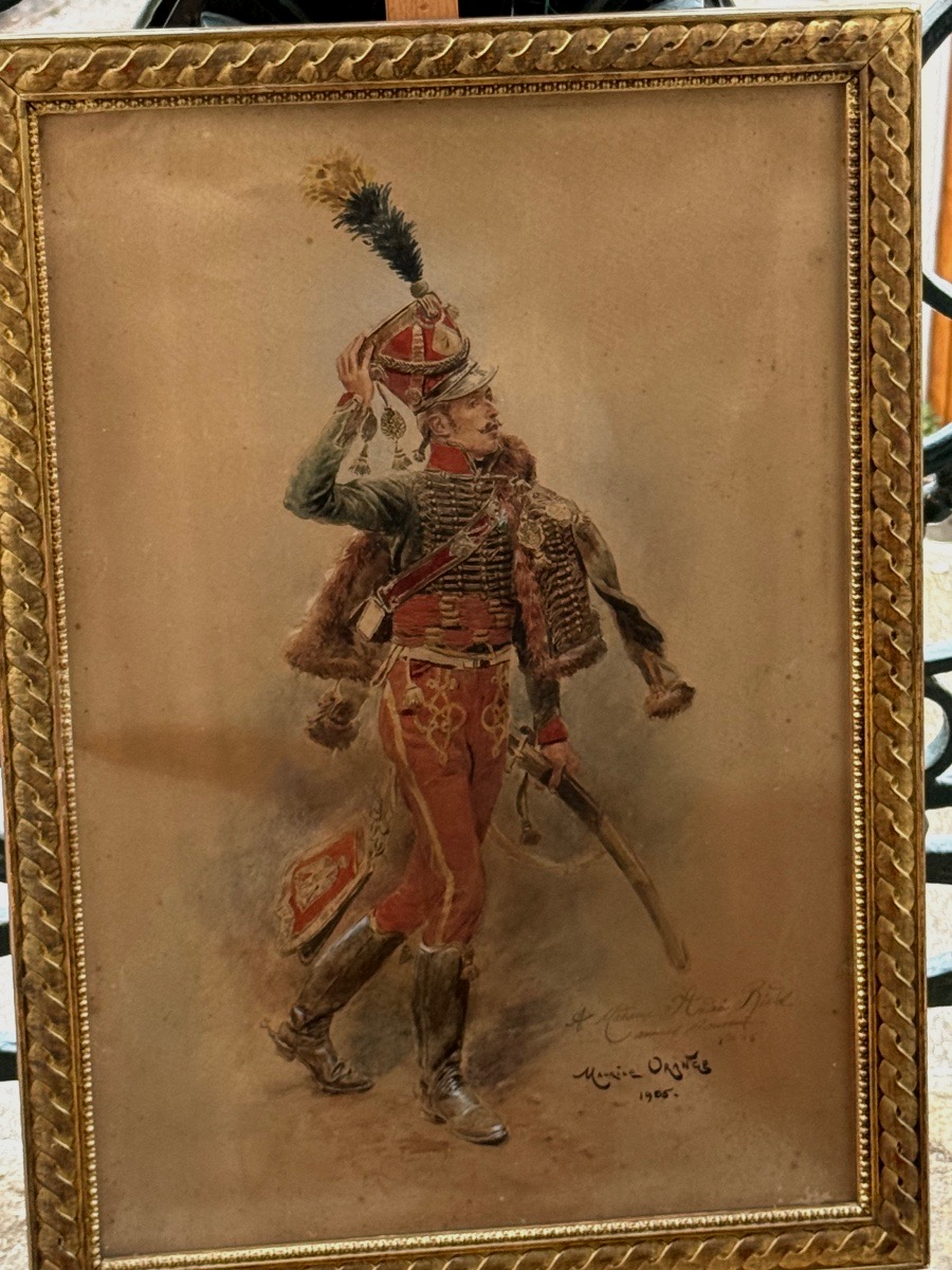 AQUARELLE  ORIGINALE  DE MAURICE  ORANGE  "OFFICIER   DU 7 ÈME RÉGIMENT  DE HUSSARD "  1905  -photo-4