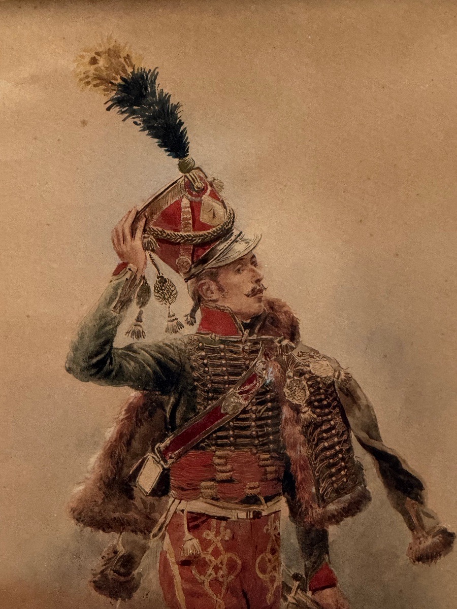 AQUARELLE  ORIGINALE  DE MAURICE  ORANGE  "OFFICIER   DU 7 ÈME RÉGIMENT  DE HUSSARD "  1905  -photo-5