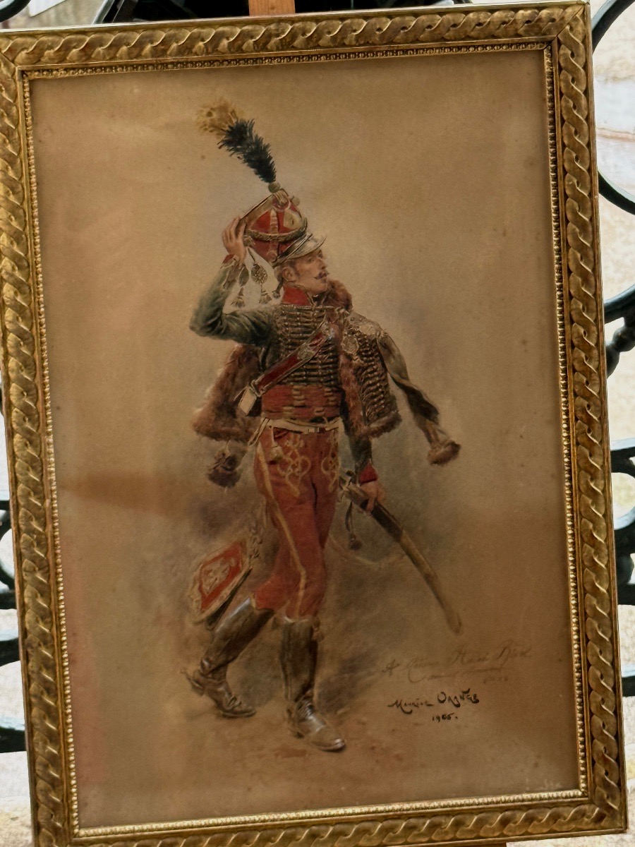 AQUARELLE  ORIGINALE  DE MAURICE  ORANGE  "OFFICIER   DU 7 ÈME RÉGIMENT  DE HUSSARD "  1905  