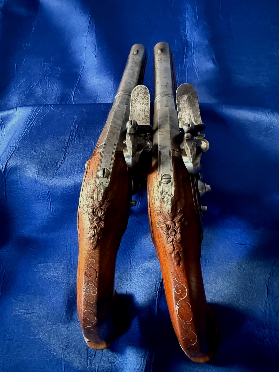 PAIRE  DE  PISTOLETS  D'OFFICIER  A  SILEX  "TRAVAIL FRANÇAIS " CONSULAT  EMPIRE  -photo-2