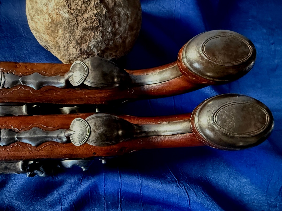 PAIRE  DE  PISTOLETS  D'OFFICIER  A  SILEX  "TRAVAIL FRANÇAIS " CONSULAT  EMPIRE  -photo-3