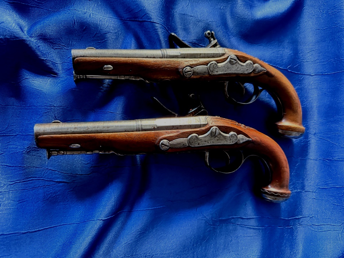 PAIRE  DE  PISTOLETS  D'OFFICIER  A  SILEX  "TRAVAIL FRANÇAIS " CONSULAT  EMPIRE  -photo-7