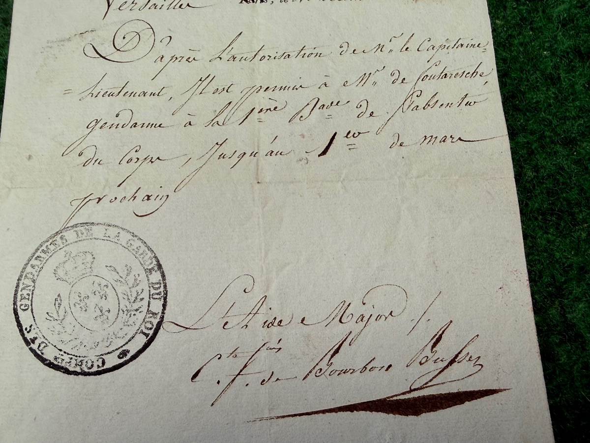 "PERMISSION " POUR UN GENDARME DE LA COMPAGNIE DES GENDARMES DE LA GARDE DU ROI  1814 -photo-3