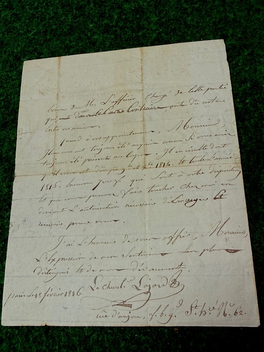 " RENSEIGNEMENTS   REQUIS " TRÉSORIER  DE LA COMPAGNIE  DES GENDARMES DE LA GARDE DU ROI  1816 -photo-2