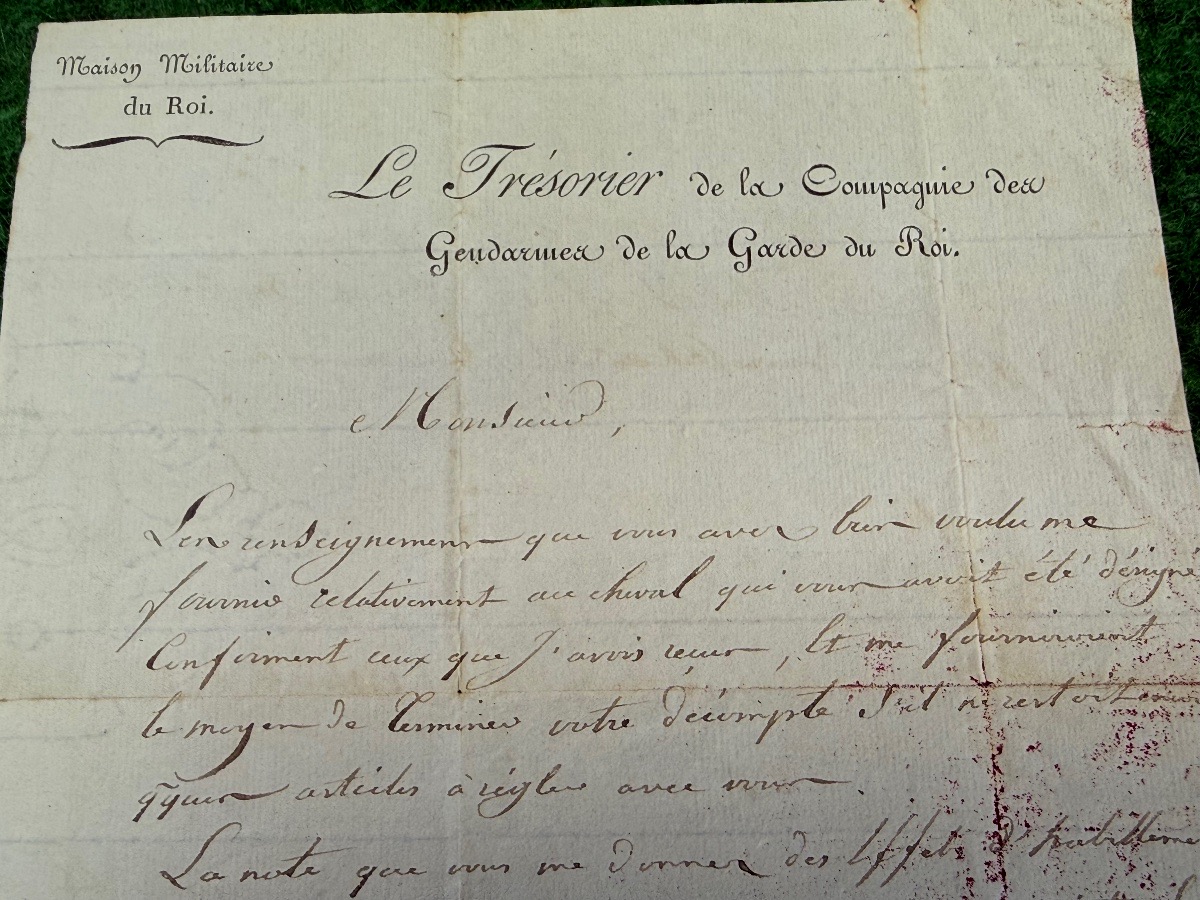 " RENSEIGNEMENTS   REQUIS " TRÉSORIER  DE LA COMPAGNIE  DES GENDARMES DE LA GARDE DU ROI  1816 -photo-3
