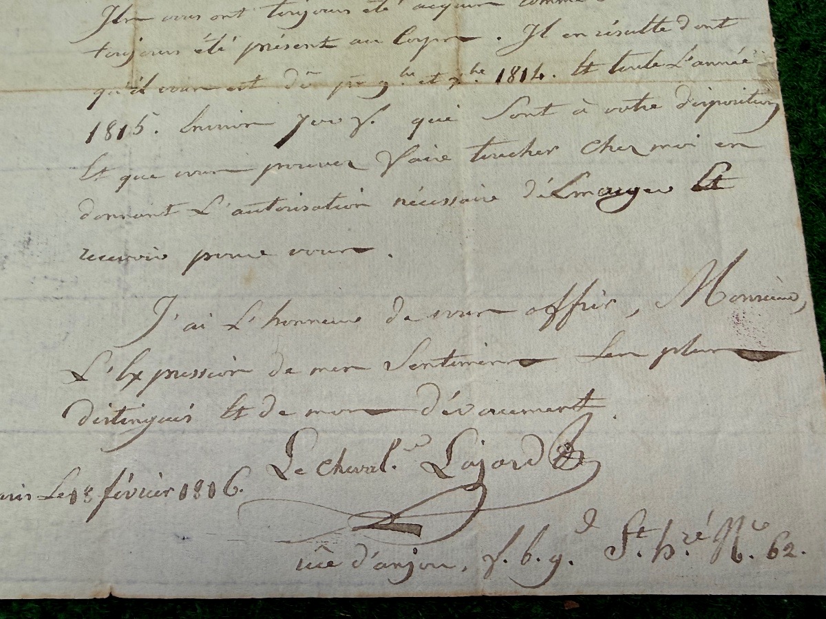 " RENSEIGNEMENTS   REQUIS " TRÉSORIER  DE LA COMPAGNIE  DES GENDARMES DE LA GARDE DU ROI  1816 -photo-1