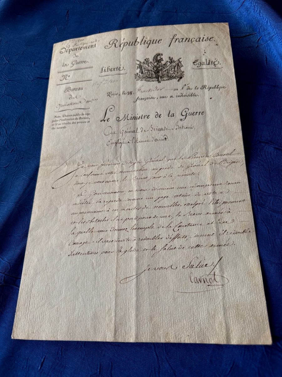 Letter Of Appointment For Brigadier General Bertrand, Signed By Carnot, Minister, In 1800-photo-1