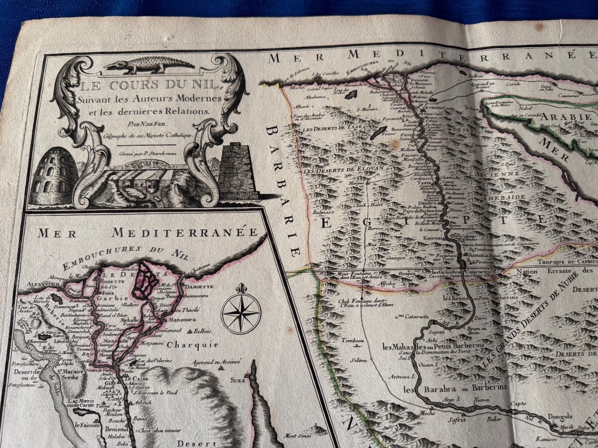 ÉGYPTE CARTE ANCIENNE ET ORIGINALE   "LE COURS DU NIL "  DE NICOLAS DE FER   A  PARIS  1720-photo-3
