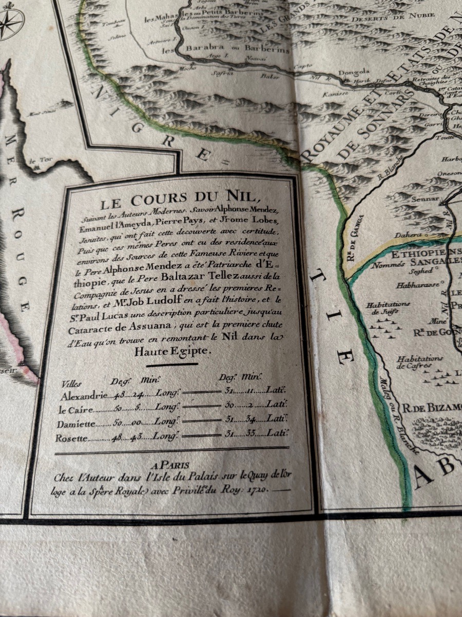 ÉGYPTE CARTE ANCIENNE ET ORIGINALE   "LE COURS DU NIL "  DE NICOLAS DE FER   A  PARIS  1720-photo-2