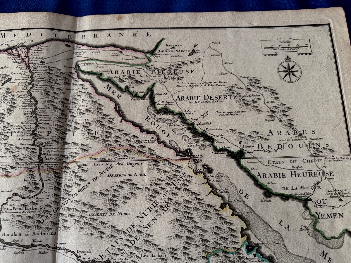 ÉGYPTE CARTE ANCIENNE ET ORIGINALE   "LE COURS DU NIL "  DE NICOLAS DE FER   A  PARIS  1720-photo-4