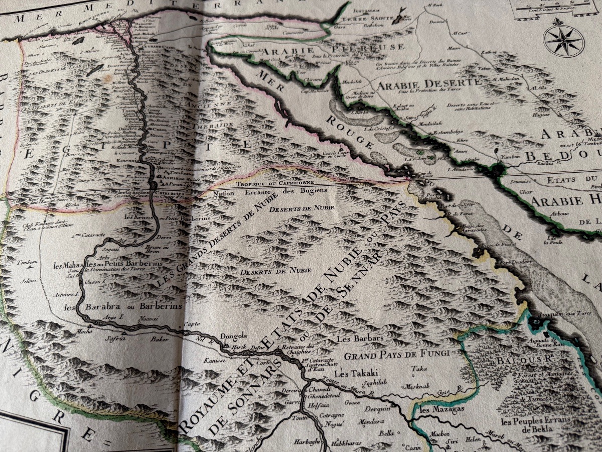 ÉGYPTE CARTE ANCIENNE ET ORIGINALE   "LE COURS DU NIL "  DE NICOLAS DE FER   A  PARIS  1720-photo-6