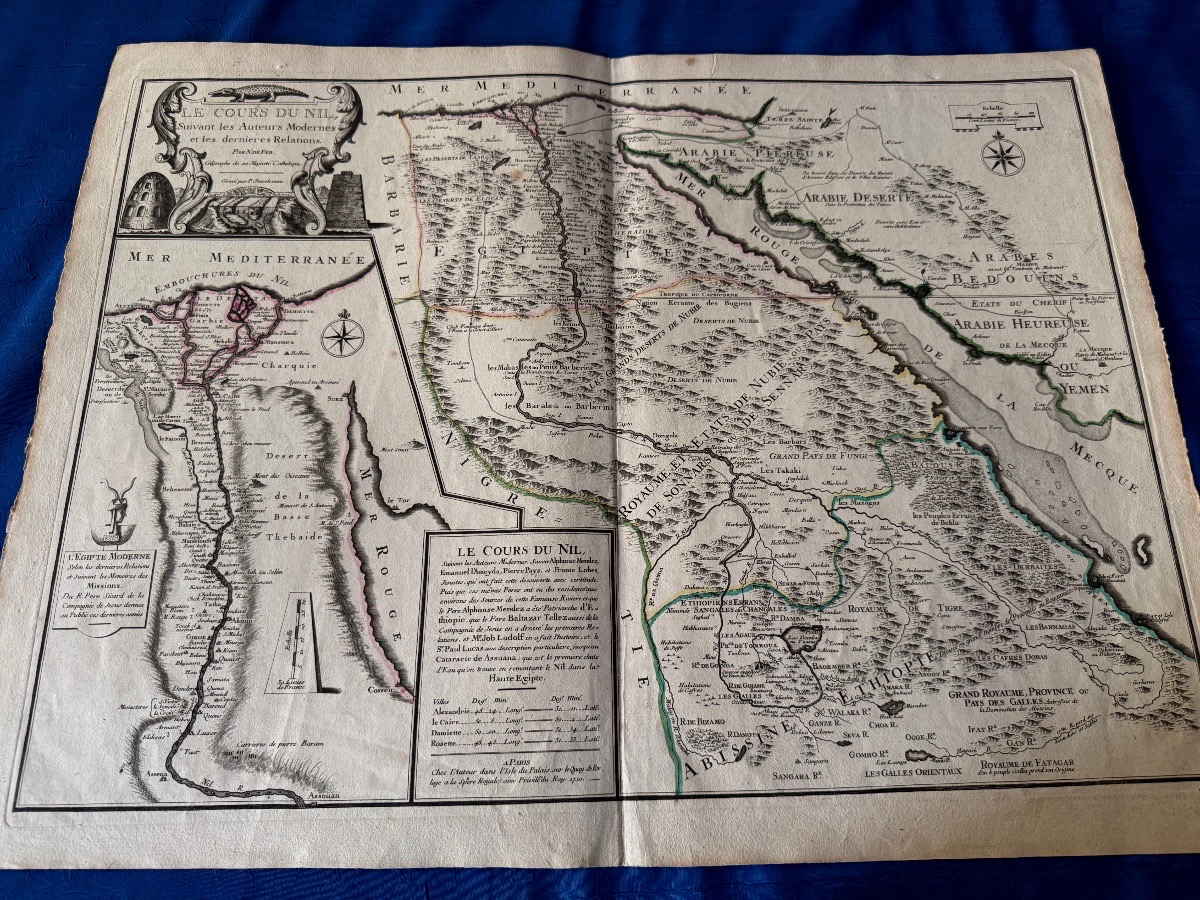 ÉGYPTE CARTE ANCIENNE ET ORIGINALE   "LE COURS DU NIL "  DE NICOLAS DE FER   A  PARIS  1720