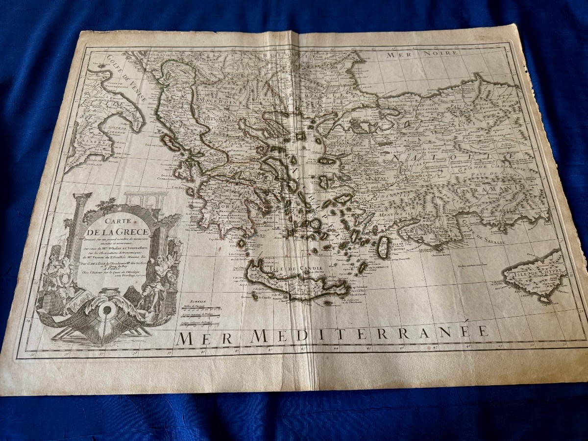 CARTE ANCIENNE DE LA GRÈCE  PAR  G. DE L'ISLE   A PARIS   SEPTEMBRE  1707  18 ÈME -photo-2
