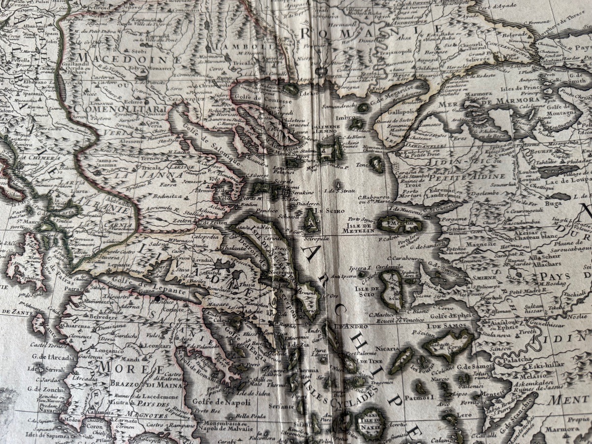CARTE ANCIENNE DE LA GRÈCE  PAR  G. DE L'ISLE   A PARIS   SEPTEMBRE  1707  18 ÈME -photo-4