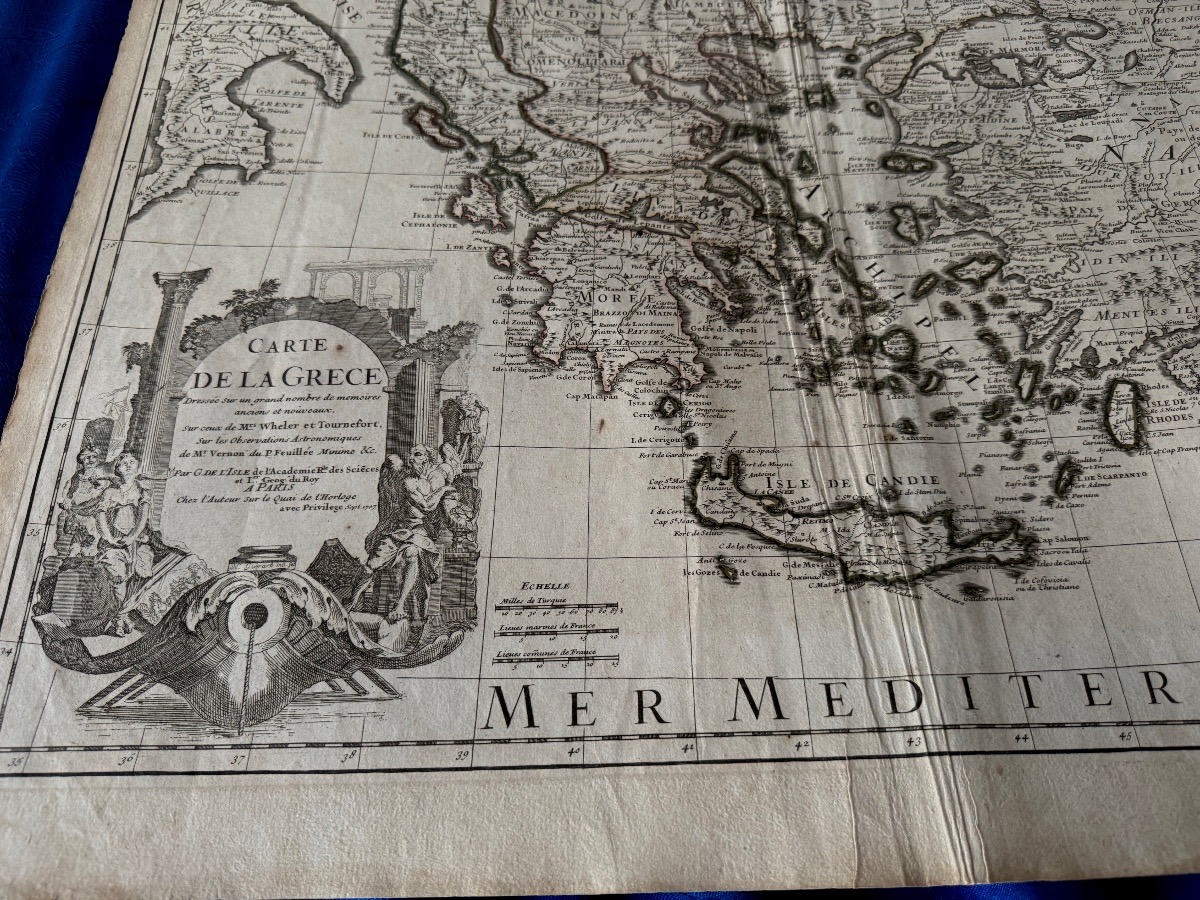 CARTE ANCIENNE DE LA GRÈCE  PAR  G. DE L'ISLE   A PARIS   SEPTEMBRE  1707  18 ÈME -photo-5