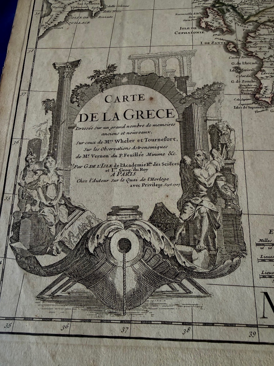 CARTE ANCIENNE DE LA GRÈCE  PAR  G. DE L'ISLE   A PARIS   SEPTEMBRE  1707  18 ÈME 