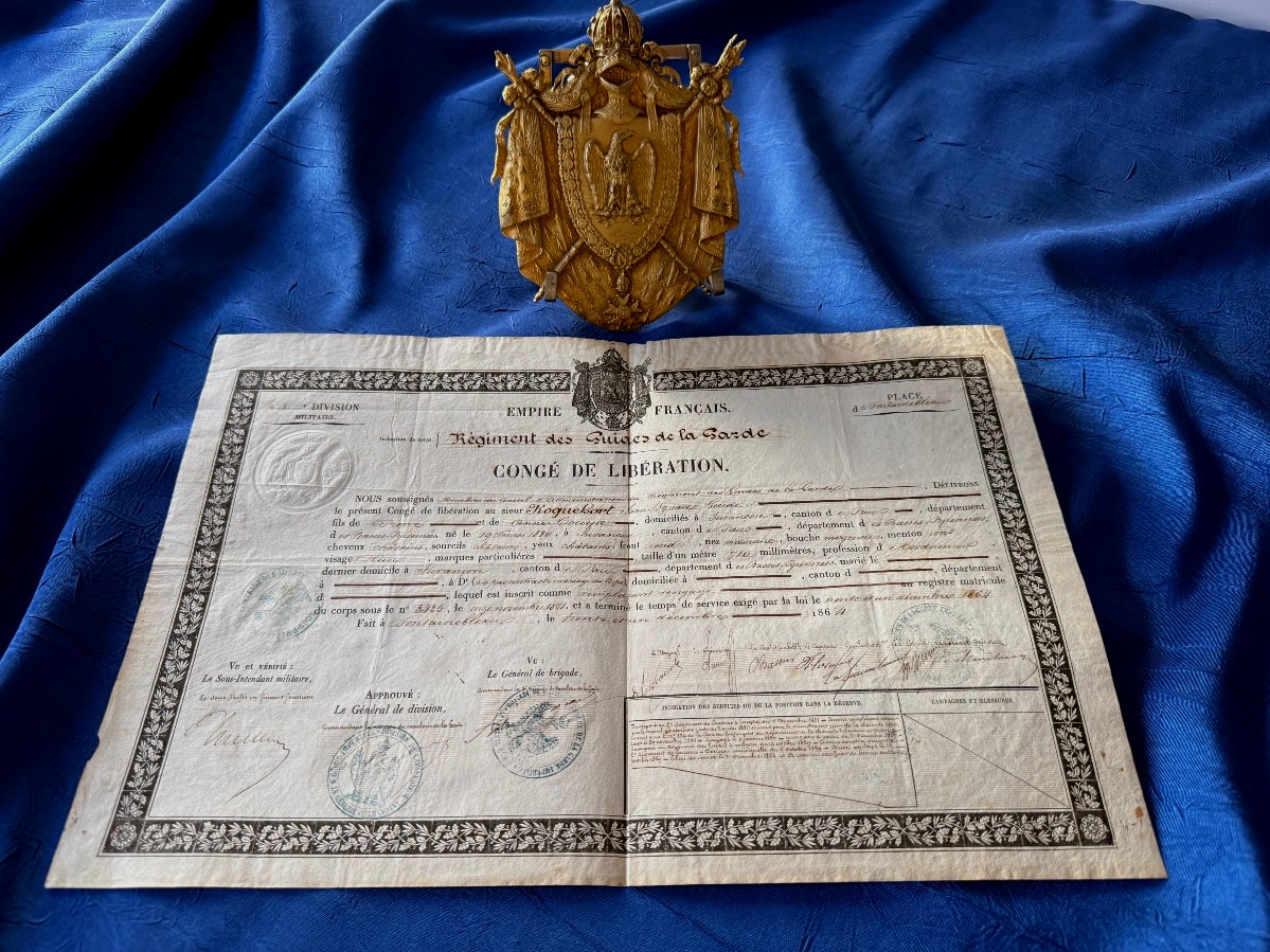 RÉGIMENT  DES  GUIDES DE LA GARDE  IMPÉRIALES " CONGÉ DE LIBÉRATION  "NAPOLÉON III 1864 19 ÈME -photo-3