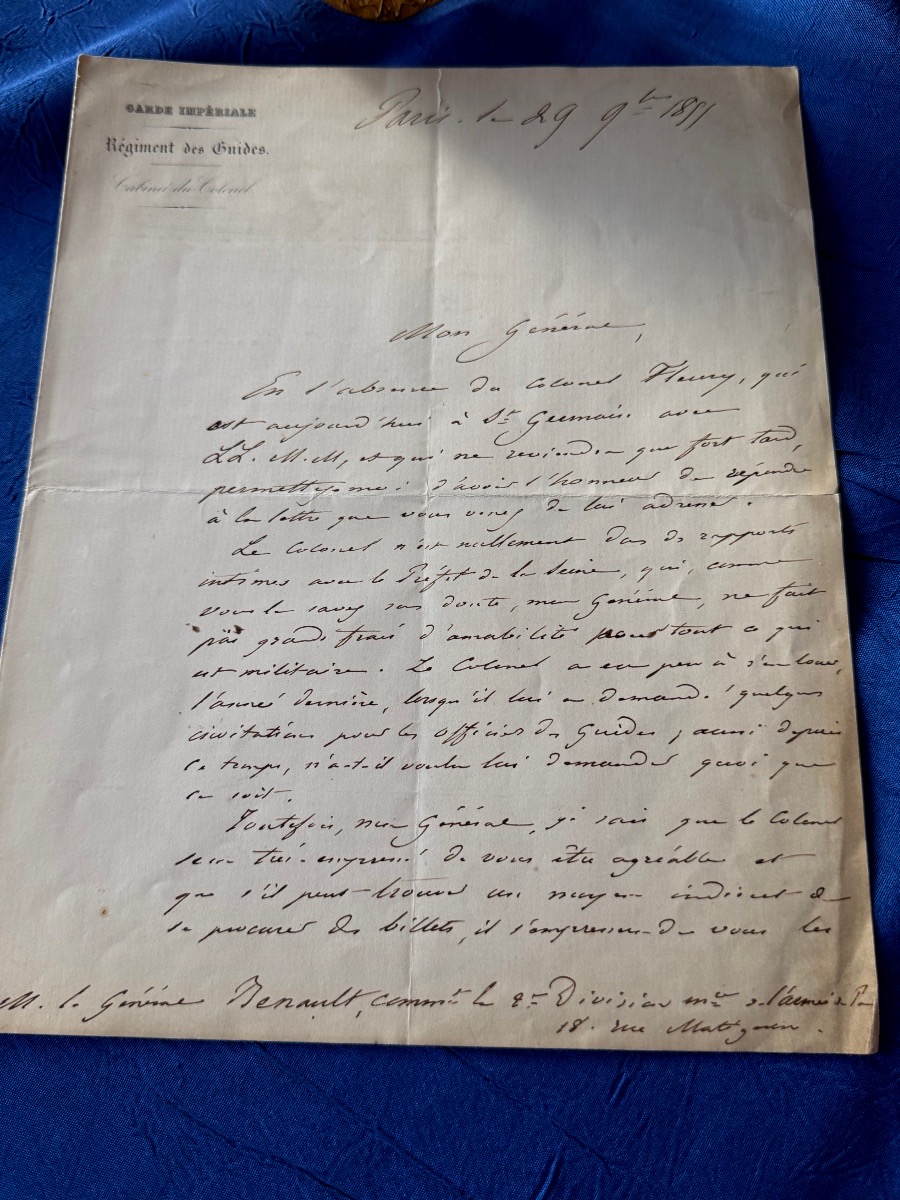 LETTRE DU CAPITAINE D'ÉTAT MAJOR  DU RÉGIMENT DES GUIDES DE LA GARDE IMPÉRIALE  NAPOLÉON  III -photo-4