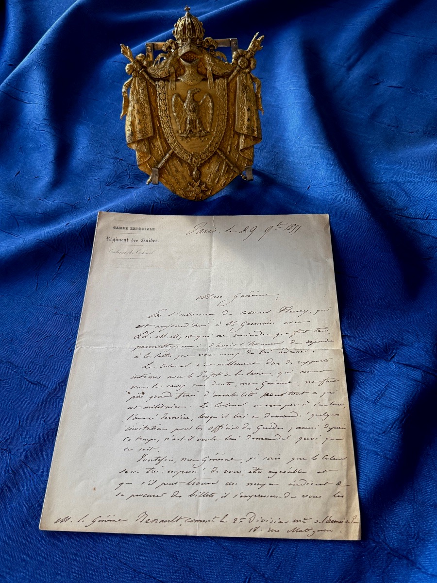 LETTRE DU CAPITAINE D'ÉTAT MAJOR  DU RÉGIMENT DES GUIDES DE LA GARDE IMPÉRIALE  NAPOLÉON  III 