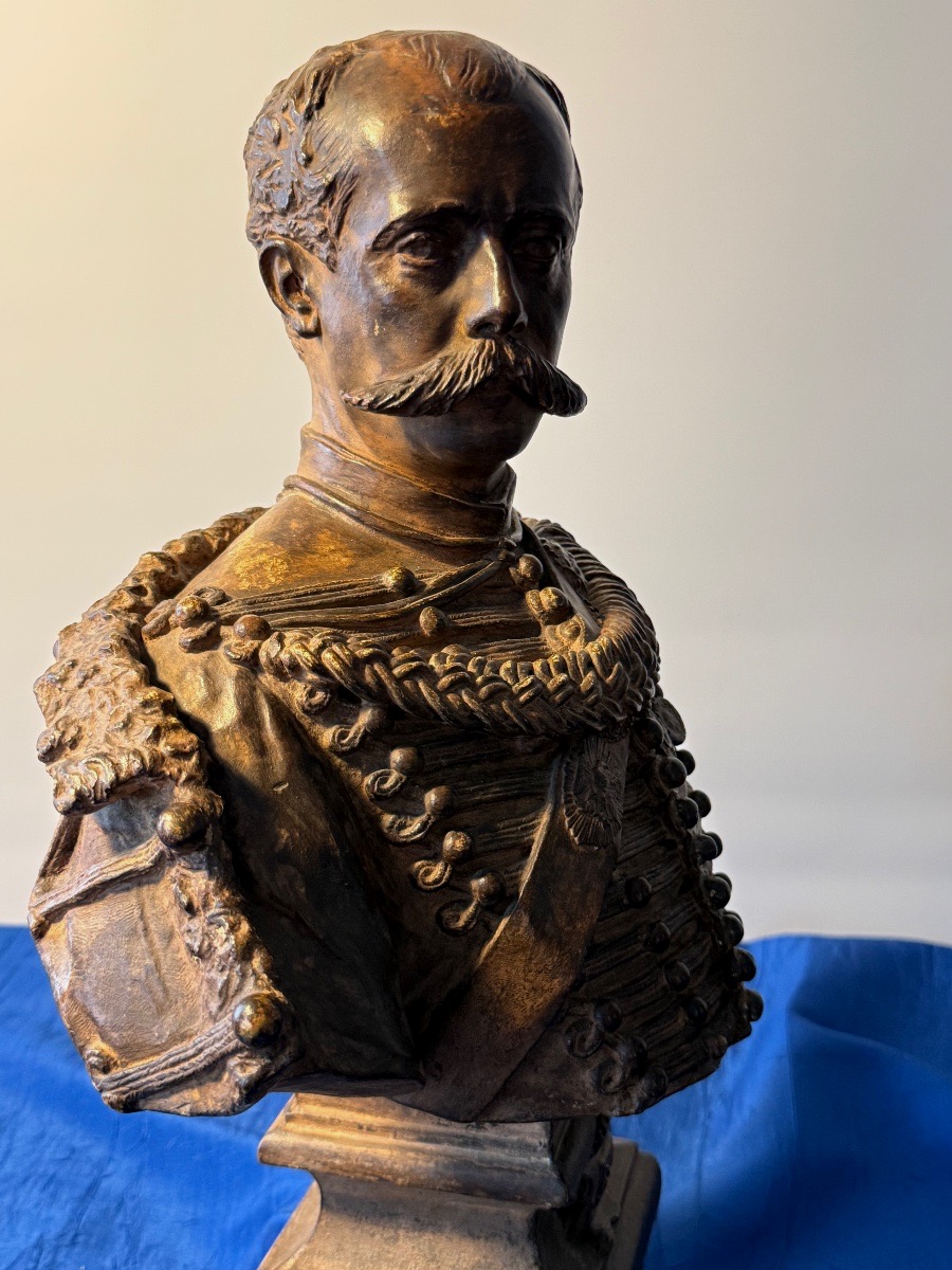 Patinated Plaster Busto Of Colonel Fleury, Commander Of The Imperial Guard Guides, 1852-photo-3