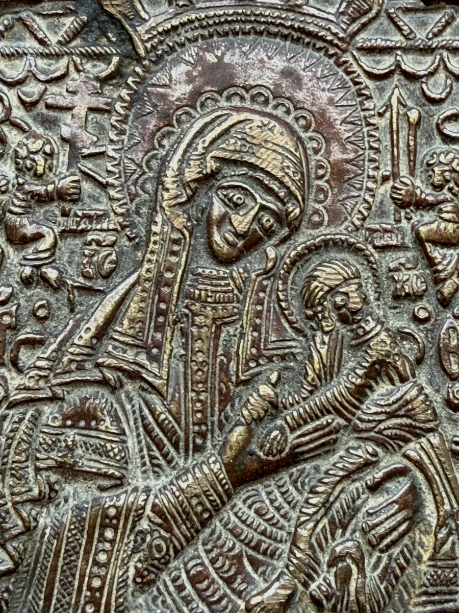ICONE DE VOYAGE ORTHODOXE  AVEC LA VIERGE MARIE  DÉBUT  19 ÈME -photo-2