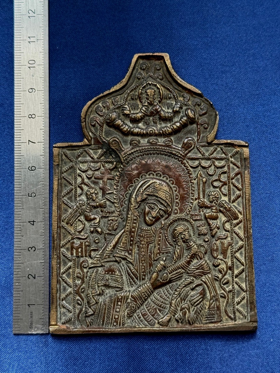 ICONE DE VOYAGE ORTHODOXE  AVEC LA VIERGE MARIE  DÉBUT  19 ÈME -photo-1