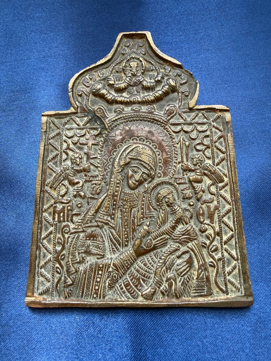 ICONE DE VOYAGE ORTHODOXE  AVEC LA VIERGE MARIE  DÉBUT  19 ÈME -photo-3