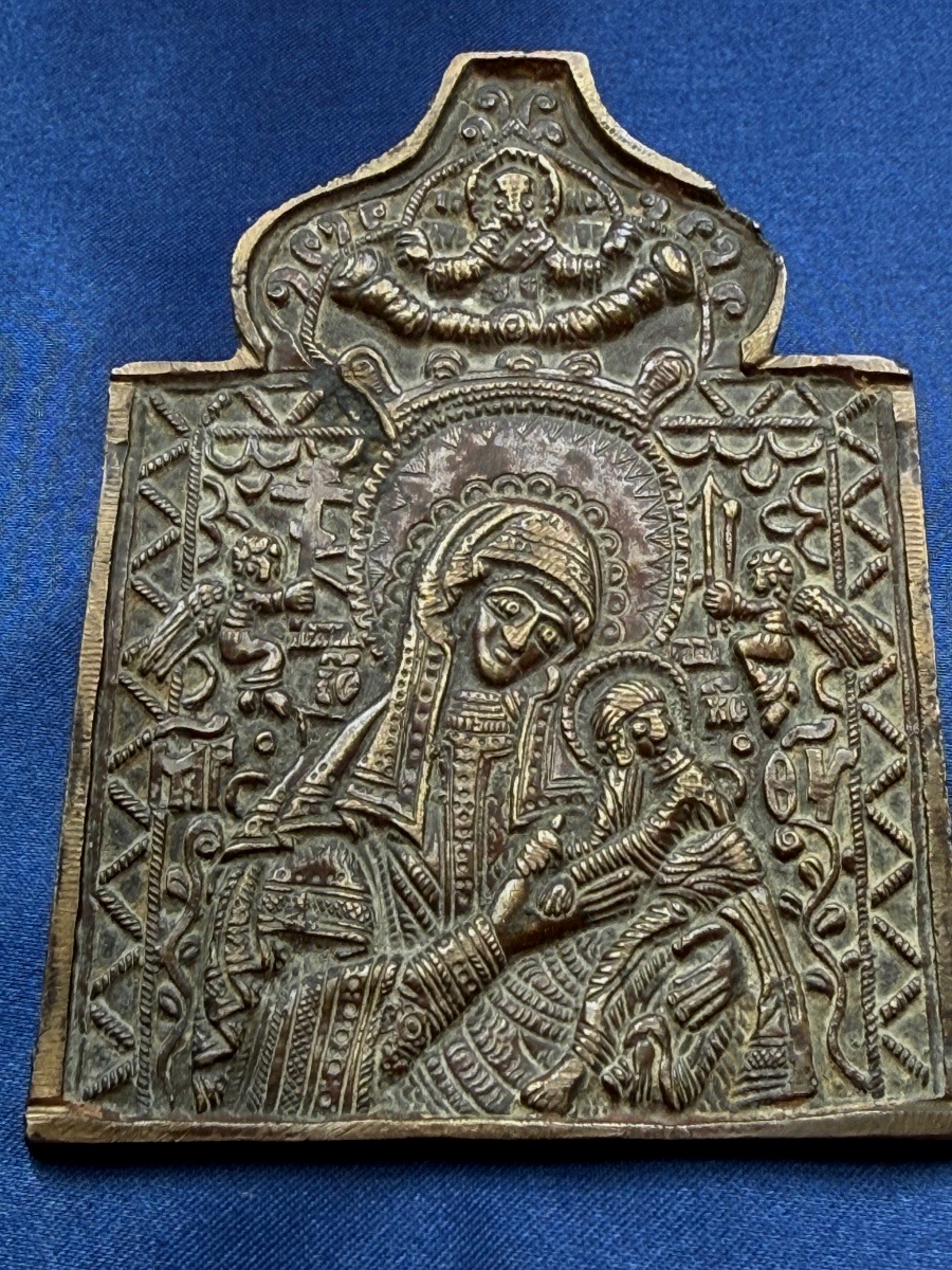 ICONE DE VOYAGE ORTHODOXE  AVEC LA VIERGE MARIE  DÉBUT  19 ÈME 